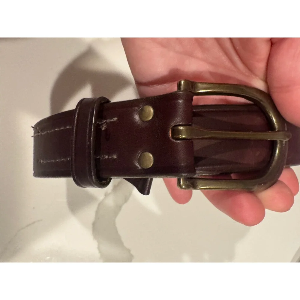 Orvis Wickett & Craig Leather Belt Mens 46 Burgundy‎ Brown Brass Buckle USA Made